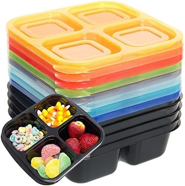 Youngever 8 Pack 4-Compartment Reusable Snack Box Food Containers, Bento Lunch Box, Meal Prep Containers, Divided Food Storage Containers (Rainbow Color.