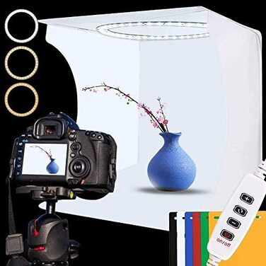 DUCLUS 12x12 Photo Studio Light Box Kit with 80pcs LED Beads, 6 Color Backdrops, Plastic Material, White Color, Light Box Style.