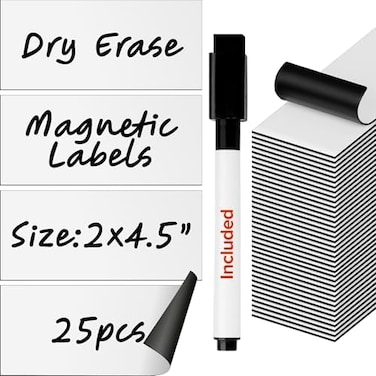 X-bet MAGNET ic Labels Dry Erase for Metal Shelving and Whiteboards - Dry Erase ic Strips - Sticky Labels and Stickers - Blank Write On s - Writable Flexible Sheet for Refrigerator.