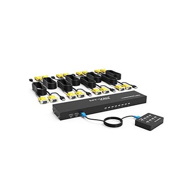 مفتاح MT-VIKI KVM ذو 8 منافذ، مفتاح KVM للتركيب على الرف 8X1 VGA، يتضمن 8 كابلات KVM 2 في 1، محدد سلكي-سطحي، يناسب رف 1U 19 بوصة.
