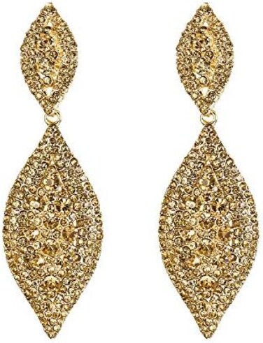 Flyonce Women's Rhinestone Crystal Wedding Bridal 2 Leaf Drop Dangle Chandelier Earrings, Crystal.