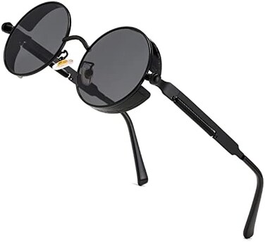 HJSTES Vintage Round Steampunk Sunglasses for Women Men Circle Gothic Glasses Retro Metal Frame.