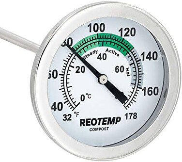 REOTEMP SoilCompost Thermometer, 30 cm Stem, with Digital Composting Guide, 0 to 178 Celsius and Fahrenheit.