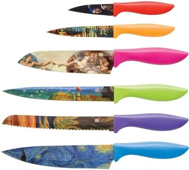CHEF's VISION Masterpiece Knife Set -6-Piece Stainless Steel Cutting Knives Set for Kitchen - Stunning Artistic Designs, Great Gift for Women or Men - Unique Kitchen Knife Set Gift for Art Lovers.