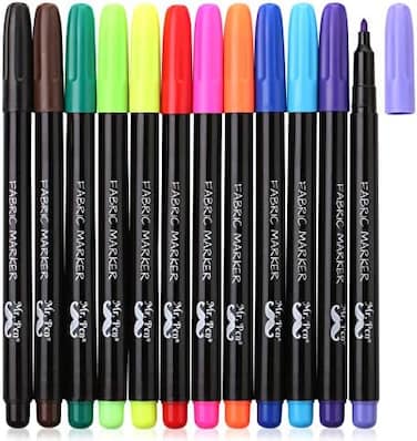 Mr. Pen- Fabric Markers,12 Pack, Fabric Markers Permanent, Fabric Paint Markers, Fabric Pen, Permanent Fabric Markers Assorted Colors, Marker for Clothes, Markers for T Shirts, Permanent Fabric Pen.