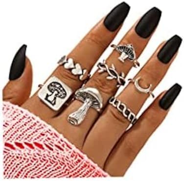 CSIYANJRY99 Silver Knuckle Ring Set for Women, Bohemian Vintage Stackable Mushroom Ring Finger Ring Aesthetic Jewelry.