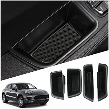 RUIYA for Macan Accessories 2015Porsche Macan Door Storage Box 2015-2024 Porsche Macan Door Tray Organizer Secondary Storage Box Compatible with 2015-2021 2022 2023 2024 Porsche Macan S/T/GTS(4 Packs.