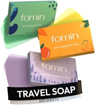 FOMIN - Antibacterial Paper Soap Sheets for Hand Washing - (300 SheetsOrange, Tea Tree, Lavender Portable Travel Soap Sheets, Dissolvable Camping Mini Soap, Portable Hand Soap Sheet.