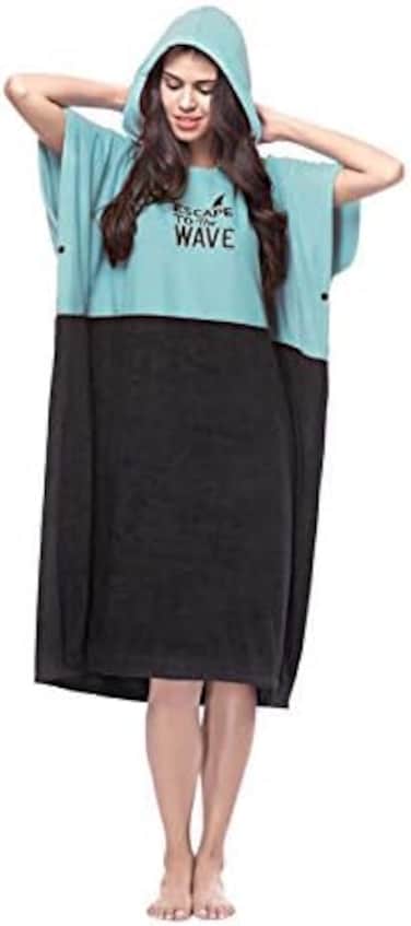 Vulken Extra Large Teal Blue Thick Hooded Beach Towel Changing Robe. Surf Poncho Women for Easy Change in Public. Quick Dry Microfiber Toweling for The Beach, Pool, Lake, Water Park. S/M.