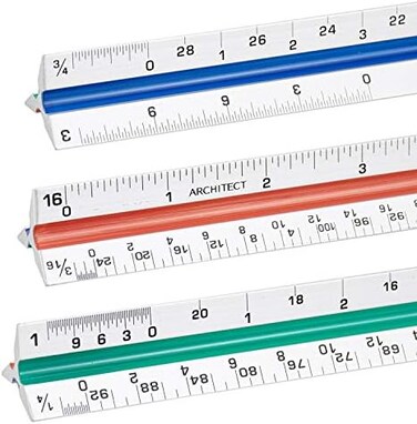 Nicunom 3 Pack Architectural Scale Ruler, 12" Triangular Architect Scale Aluminum Color-Coded Grooves Triangle Ruler for Architects, Students, Draftsman, and Engineers (Imperial.