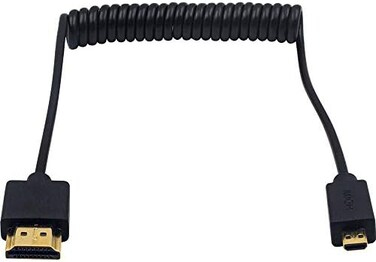 Duttek Micro HDMI to HDMI Coiled Cable, 1. 2M/4FT, Compatible with Camera, Raspberry Pi, Portable Monitor, 4K, 3D, ARC.