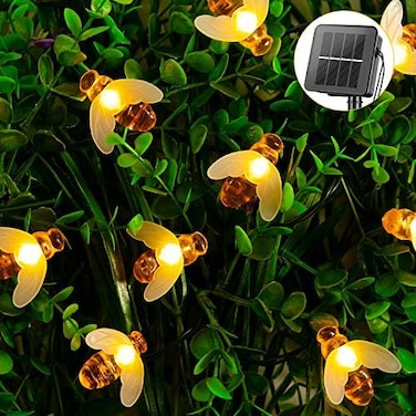 Brightown Solar Garden String Lights 9. 5M/31FT 50 LED Bee Outdoor Fairy String Lights with 8 Modes, Waterproof Honey Bee Lights for Flower Fence, Yard, Summer Party, Wedding, Warm White [Energy Class