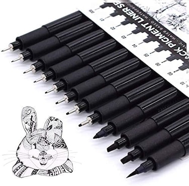 TWOHANDS Art Pens,Fineliner Ink Pens,Set of 12 Technical Drawing pen,Pigment Pen,Fine Point,Black,Waterproof,for Art Watercolor,Sketching,Anime,Manga, 902188.