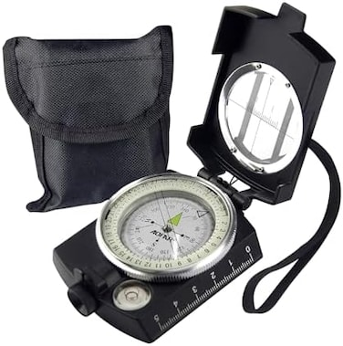 AOFAR AF-4580 Military Black Compass Lensatic Sighting Navigation, Waterproof and Shakeproof with Map Measurer Distance Calculator, Pouch for Camping, Hiking, Hunting, Backpacking.