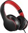 LORELEI X6 Over-Ear Headphones with Microphone, Lightweight FoldablePortable Stereo Bass Headphones with 1. 45M No-Tangle,Wired Headphones for Smartphone Tablet MP3 / 4 (Black-Red.