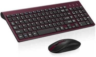 لوحة مفاتيح وفأرة لاسلكية من سيميتك، لوحة مفاتيح EasyTyping KF10 بتقنية لوحة مفاتيح الكمبيوتر المحمول المتطورة، قل وداعاً لمشاكل الكتابة - اكتب بسهولة وكفاءة مضاعفة - لون أحمر خمري.
