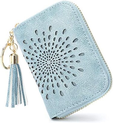 APHISON RFID Credit Card Holder Zipper Card Case Small Wallets for Women Leather Sunflower style Ladies Girls/Gift Box 1927 BLUE.