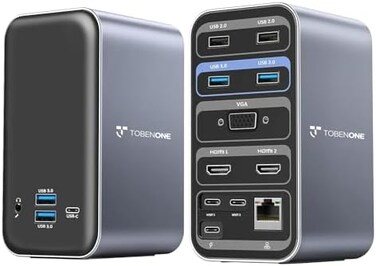 Tobenone USB C Docking Station Dual Monitor, 13-in-2 Triple Display Laptop USB-C Hub for MacBook Pro/Air Dock with 2 4K HDMI, VGA, PD3. 0, RJ45, 6 USB, 3. 5mm Audio.