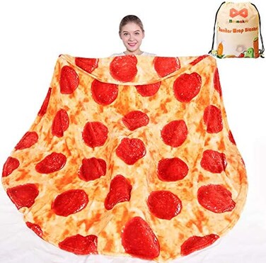 mermaker Pepperoni Pizzas Blanket 2. 0 Double Sided 80 inch for Adult and Kids, Pizzas Blanket Adult Size, Realistic Food Blanket, 285 GSM Soft Pepperoni Blanket, for Teenage Boys Girls.