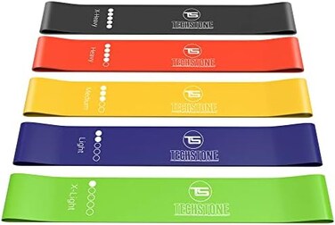 TechStone Resistance Bands Set for Men and Women, Pack of 5 Different Resistance Levels Elastic Band for Home Gym Long Exercise Workout &ndash; Great Fitness Equipment for Training, Yoga &ndash; Free Carrying Bag