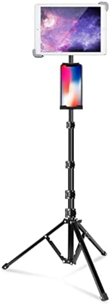 Elitehood iPad Tripod Stand, 65-inch Height Adjustable iPad Stand HolderiPad Floor Stand with 360 Rotating iPad Tripod Mount for iPad, iPad Air, iPad Pro 12. 9 11 and All 4-14. 5 Inch Tablets.