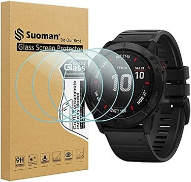 Suoman 4-Pack Screen Protector, 2. 5D 9H Hardness Tempered Glass for Garmin Fenix 6X Pro/ 6X Pro Solar/ 6X Sapphire Smartwatch.