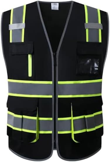 JKSafety 9 Pockets Hi-Vis Mesh Safety Vest for men and womenChaleco reflectante de seguridad.