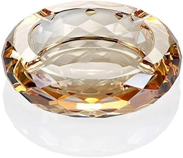 HOSTEESSCHOICE Crystal Glass Ashtray, Cigar Cigarettes Ashtray Holder Home Office Desktop Tabletop Decoration,Crystal Gold.
