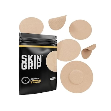 Skin Grip Adhesive Patches for Freestyle Libre 2 &ndash; WaterproofSweatproof for 10-14 Days, Pre-Cut Adhesive Tape, Continuous Glucose Monitor Sensor Cover &ndash; 20 Pack, Tan.