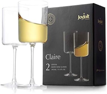 JoyJolt Claire 11. 4oz White Wine Glass Set. White Wine Glasses Set of 2 Crystal Glasses. Elegant Stemware Stemmed Wine Glasses Made in Europe. Unique Wine Glasses, Modern Wine Glasses with Stem.