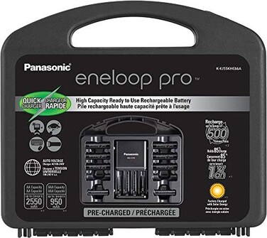 Eneloop Panasonic K-KJ55KHC66A pro High Capacity Rechargeable Batteries Power Pack 6AA, 6AAA, 4 Hour Quick Battery Charger and Plastic Storage Case.