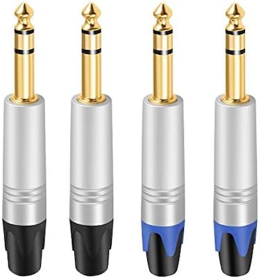 Devinal 1/4" TRS Plugs, 4 Pack, 4 Inch AUX Cable, Male-to-Male, Gold-Plated, 24 AWG, Compatible with Speakers, Microphones, Guitars, DJ Mixers.