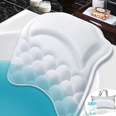 B BEAUTYBABY Beautybaby Anti-mould Bathtub Spa Pillow for Head, Neck and Back Support, Breathable Relax Comfort, [2020 Upgraded] with Non-Slip 8 Large Strong Suction Cups, Free Machine Washable Bag.