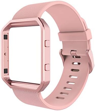 Simpeak Sport Band Compatible with Fitbit Blaze Smartwatch Sport Fitness, Silicone Wrist Band with Meatl Frame Replacement for Fitbit Blaze Men Women, Small, Pink BandRose Pink Frame.