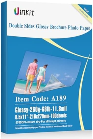 Uinkit Thick Photo Paper Glossy Double Sided 100 Sheets 8. 5x11 Heavyweight 69lb 260gsm Inkjet Both Sides Printable 11. 8mil A4 Letter size Flyer Bulk Pack 8. 5 x 11 Card paper postcard postal A189.