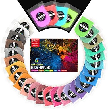 Craft Resin Mica Powder 26 Solid Colors, 4 Neon Glow for Epoxy Resin - 100% Natural, Cosmetic-Grade Resin Color Pigment Powder for Epoxy Resin DIY Crafts, Cosmetics, Soap - Cruelty-FreeNon-Toxic.