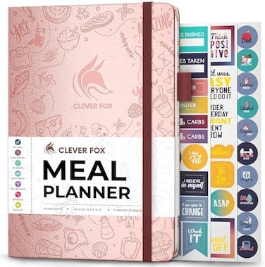 Clever Fox Weekly Meal Planner - WeeklyDaily Meal Prep Journal with Shopping and Grocery Lists for Menu Planning, Healthy DietWeight Loss Tracking, Lasts 1 Year, Undated, A5 - Rose Gold.