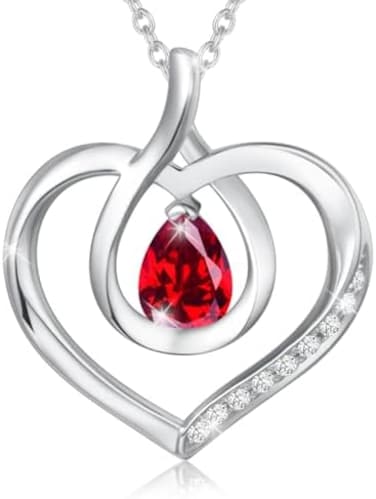 AGVANA Love Heart Birthstone Necklace Jewellery, 925 Sterling Silver Handmade Women Necklace Pendant Mother's Day Birthday Anniversary Jewelry Gifts for Her Girlfriend Mum Wife, Chain Length 405 cm.