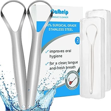 Cafhelp 2-Pack Tongue Scraper, 100% Useful Surgical Stainless Steel Tongue Cleaner for Both Adults and Kids, Professional Reduce Bad Breath Metal Tongue Scrapers, Help Your Oral Hygiene (with 2 cases.