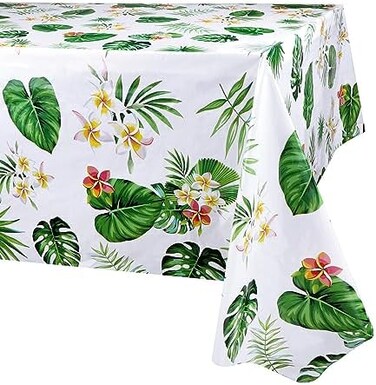 PHOGARY 3 Pack Hawaiian Luau Tablecloths for Party Decoration, Hawaii Disposable Plastic Rectangular Table Covers, Aloha Tropical Palm Leaves Table Cloth, Summer Beach Kids Birthday Cocktail Party Sup
