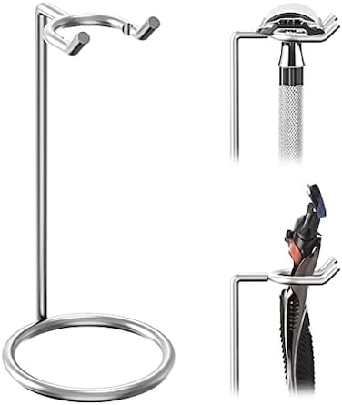Linkidea Stainless Steel Safety Razor Stand, Shaving Razor Holder, Deluxe Men's Travel Shaver Stand, Compatible with Long Handle Safety Razor, Fusion 5, ProShield, Mach 3 (Silver/Polished Chrome.