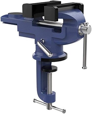 Nuovoware Jaw Width 70mm Bench Vise with 360 Degree Swivel Base Heavy Duty Rustproof Hardened Jaw Table Clamp for Woodworking Metalworking Sawing - Blue.