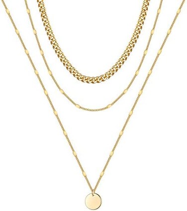 Turandoss Gold Layered Necklaces for Women - 14K Gold Plated Handmade Multilayer Bar Pearls Coin Disc Moon Butterfly Medallion Adjustable Dainty Layered Choker Necklaces for Women Jewelry.