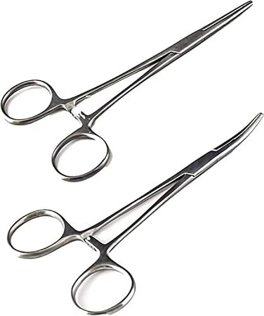 SURGICAL ONLINE MIAOGE Fishing Clamp Set 5in Straight and Curved Hemostat Forceps Locking Tweezers Clamp Stainless Steel Silver.