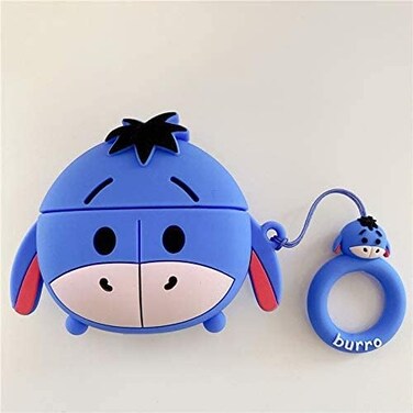 ChillNChic Soft Silicone Blue Eeyore Donkey Cover with Ring Strap for Apple AirPods Pro/Pro 2 Winnie The Pooh 3D Disney Cartoon Anime Cute Lovely Adorable Kids Girls Boys.