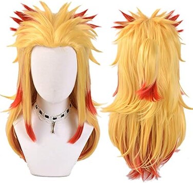 SUNXXCOS High Temperature Fiber Men and women For male Party Halloween Kimetsu no Yaiba short cosplay wigs synthetic (Rengoku Kyoujurou.