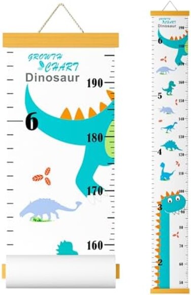 Outivity Height Chart for Kids Boys Girls,Baby Canvas Growth Removable Wood Hanging Wall Ruler Room Decal (Dinosaur.