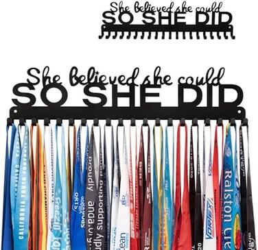 Lapetale Fashion Medal Display Hanger Holder Wall Rack Frame with 20 hanging hooks-Medal Hanger Awards Ribbon Cheer,Gymnastics,Soccer,Softball Holder Display Custom Rack for Sports Medals in 15. 8 inc