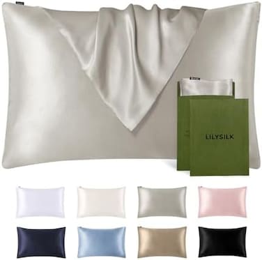 LILYSILK Silk Pillowcase for Hair and Skin Standard-100% Mulberry Silk 19 Momme Both Sides Silk Bed Pillow Cover with Hidden Zipper, 1 Pc (Standard Size 20''x26'', Silvergray.