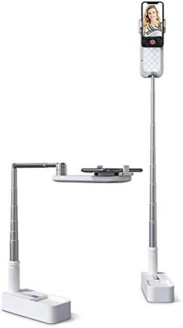 Viozon 360 Rotation Extendable Selfie Stand with Phone Holder, Wireless Rechargeable, Foldable, 7 LED Brightness for Live Streaming, YouTube/Tiktok/Recording.